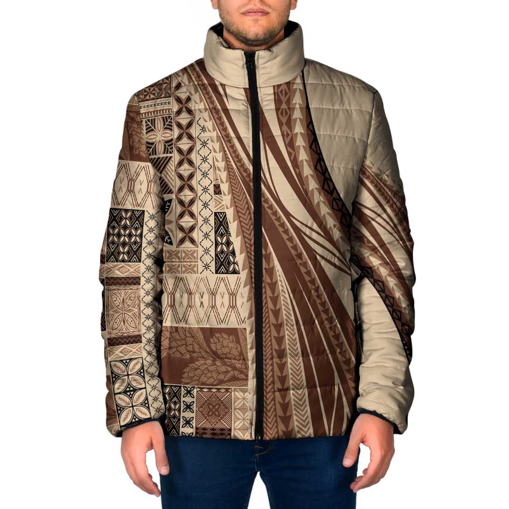 Pasifika Women's Day - Samoa Siapo Malu Tattoo Inspired Padded Jacket Beige LT7 Men Beige - Polynesian Pride