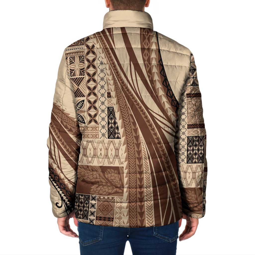 Pasifika Women's Day - Samoa Siapo Malu Tattoo Inspired Padded Jacket Beige LT7 - Polynesian Pride