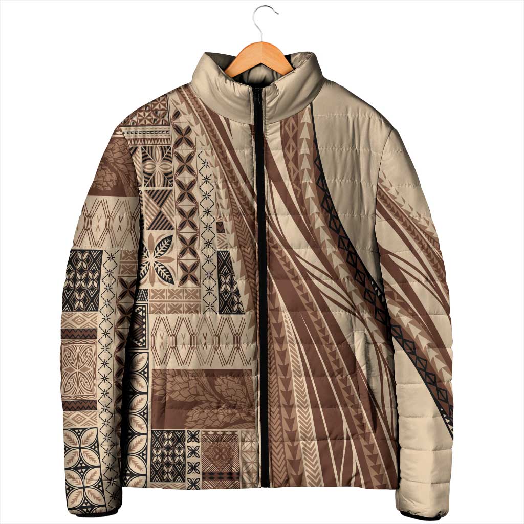 Pasifika Women's Day - Samoa Siapo Malu Tattoo Inspired Padded Jacket Beige LT7 - Polynesian Pride