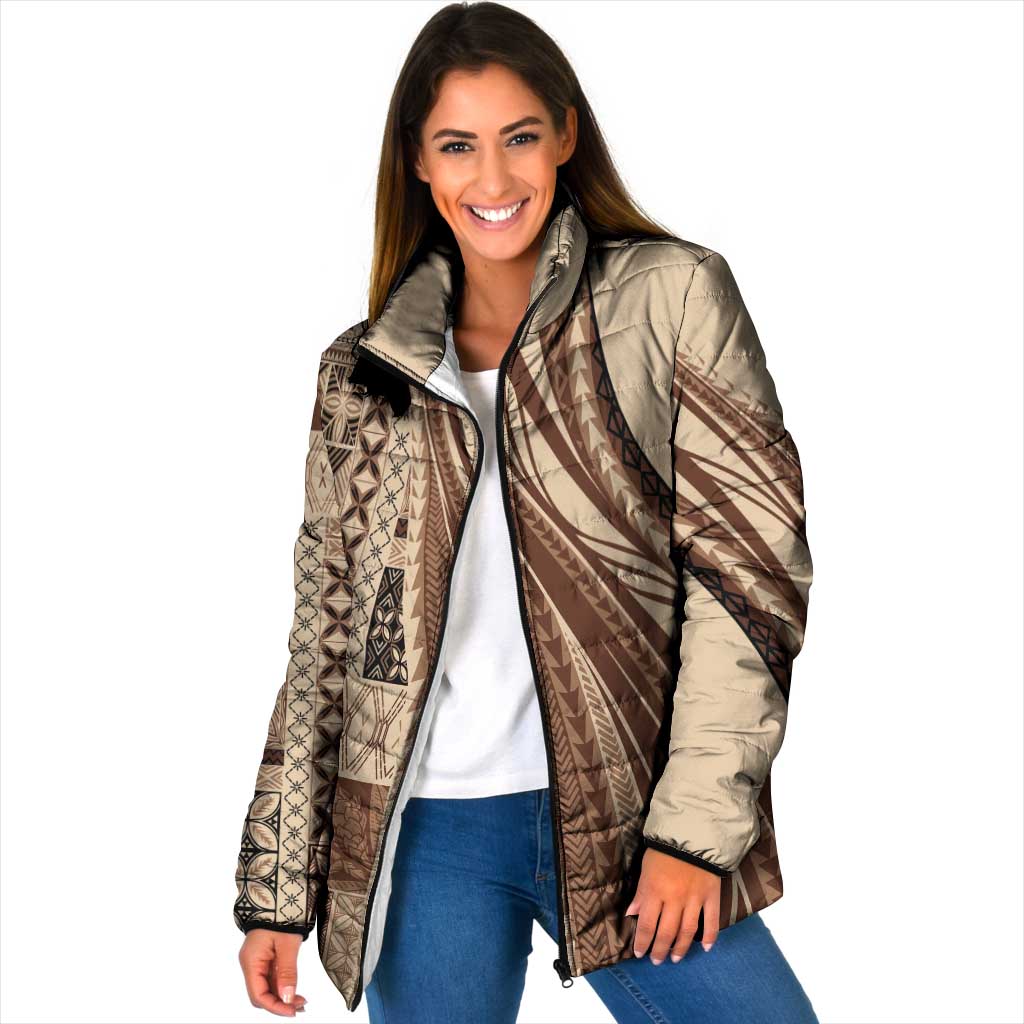 Pasifika Women's Day - Samoa Siapo Malu Tattoo Inspired Padded Jacket Beige LT7 Women Beige - Polynesian Pride