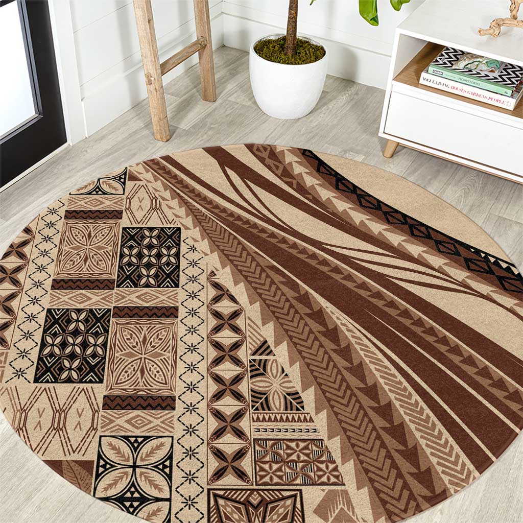 Pasifika Women's Day - Samoa Siapo Malu Tattoo Inspired Round Carpet Beige LT7 Beige - Polynesian Pride