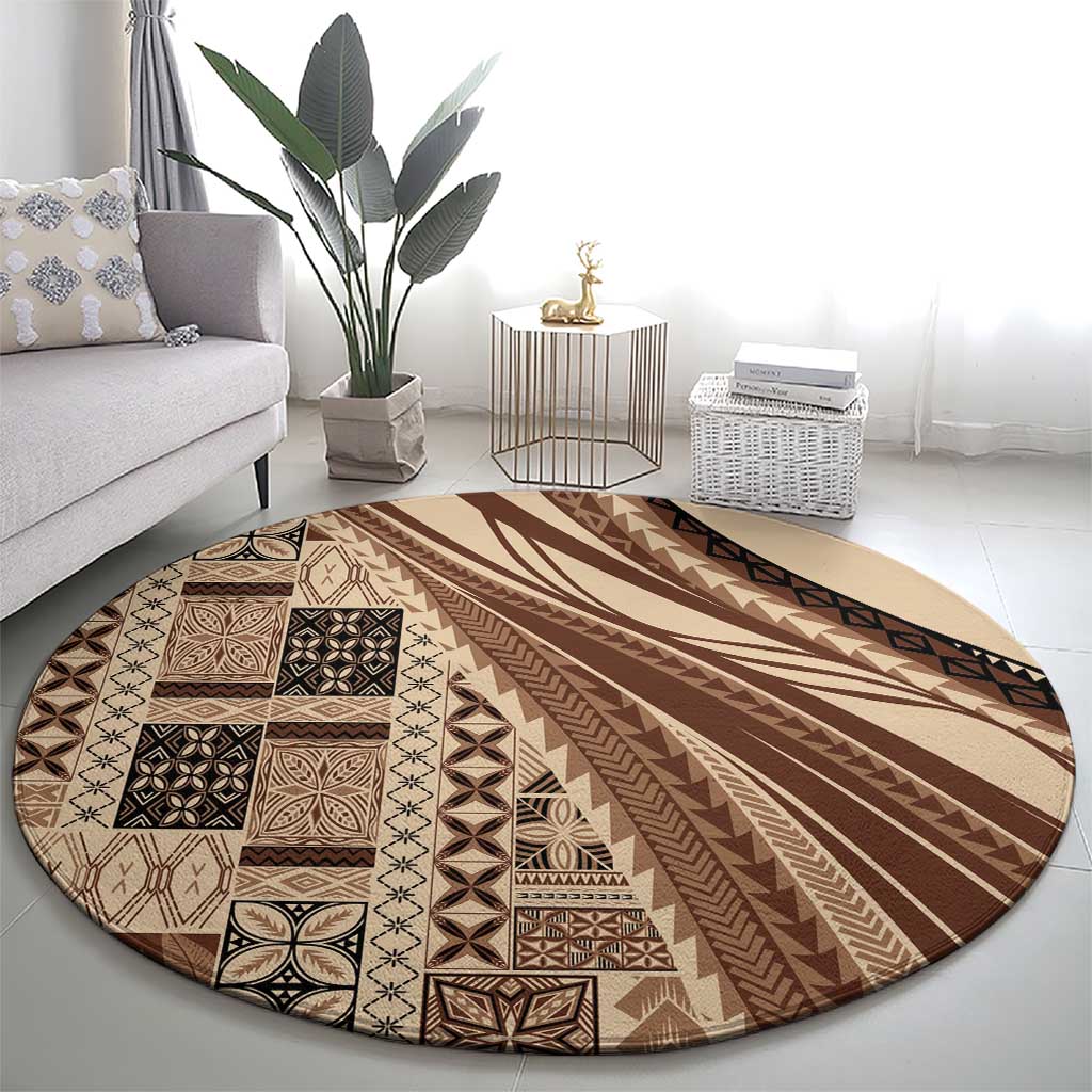 Pasifika Women's Day - Samoa Siapo Malu Tattoo Inspired Round Carpet Beige LT7 - Polynesian Pride