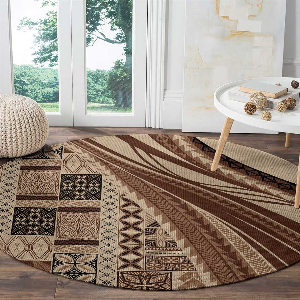 Pasifika Women's Day - Samoa Siapo Malu Tattoo Inspired Round Carpet Beige LT7 - Polynesian Pride