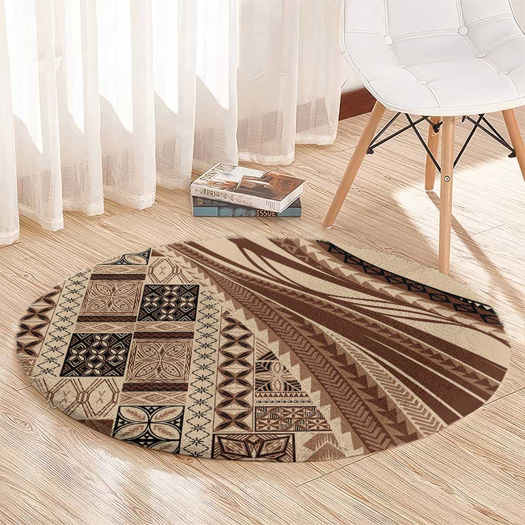 Pasifika Women's Day - Samoa Siapo Malu Tattoo Inspired Round Carpet Beige LT7 - Polynesian Pride