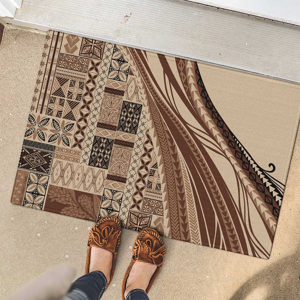 Pasifika Women's Day - Samoa Siapo Malu Tattoo Inspired Rubber Doormat Beige LT7 - Polynesian Pride