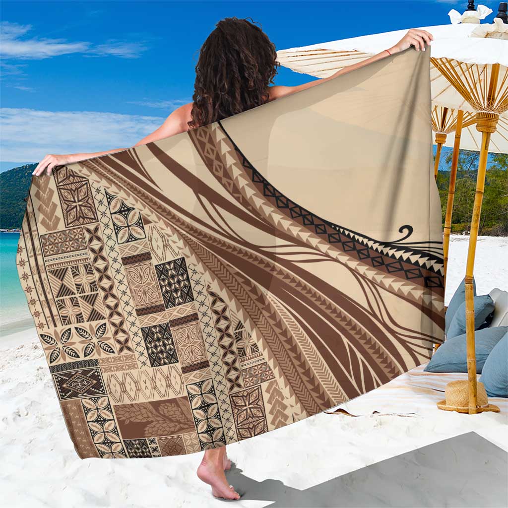 Pasifika Women's Day - Samoa Siapo Malu Tattoo Inspired Sarong Beige LT7 One Size 44 x 66 inches Beige - Polynesian Pride