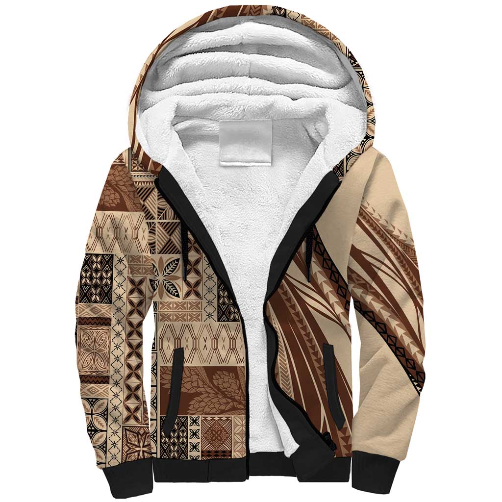 Pasifika Women's Day - Samoa Siapo Malu Tattoo Inspired Sherpa Hoodie Beige