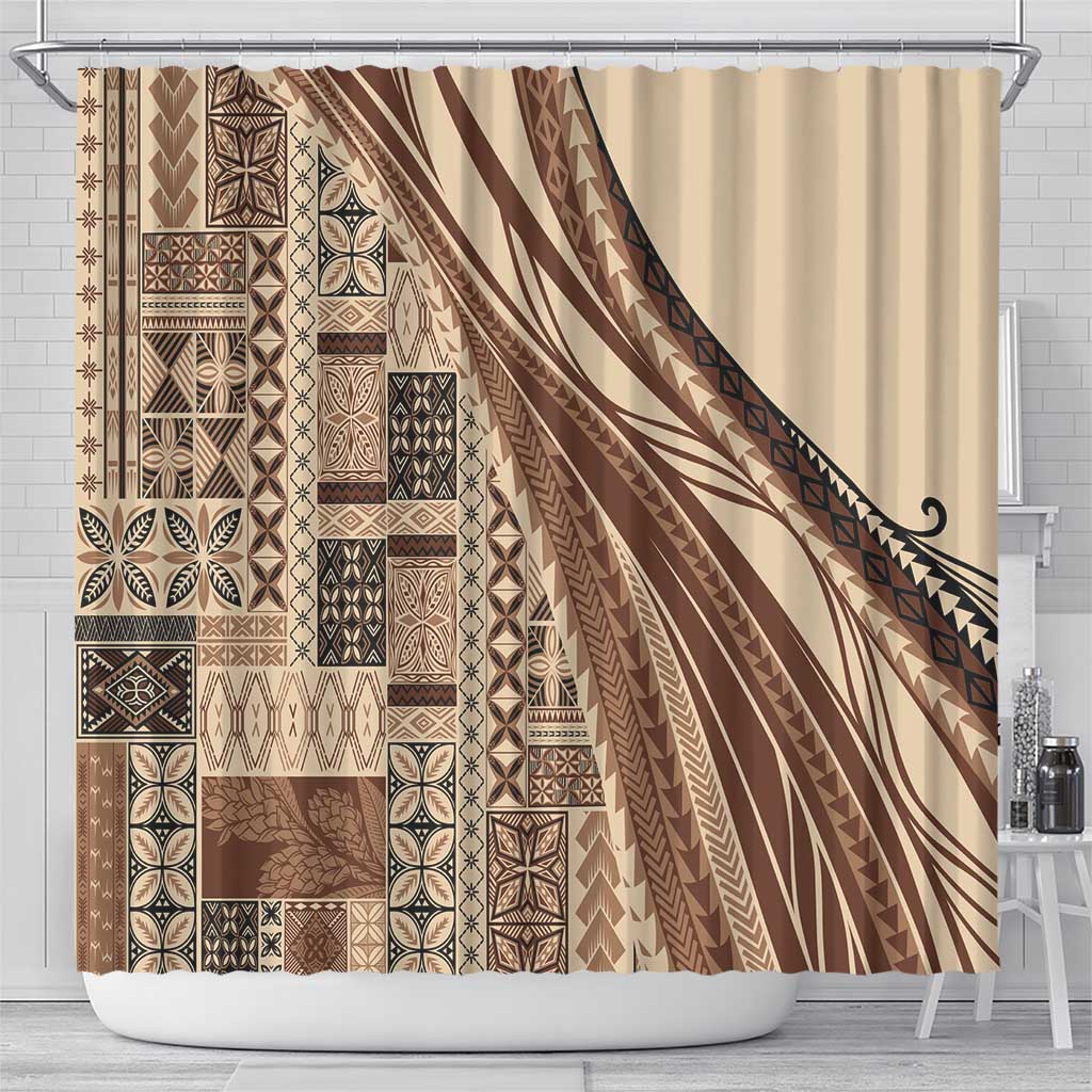 Pasifika Women's Day - Samoa Siapo Malu Tattoo Inspired Shower Curtain Beige LT7 - Polynesian Pride