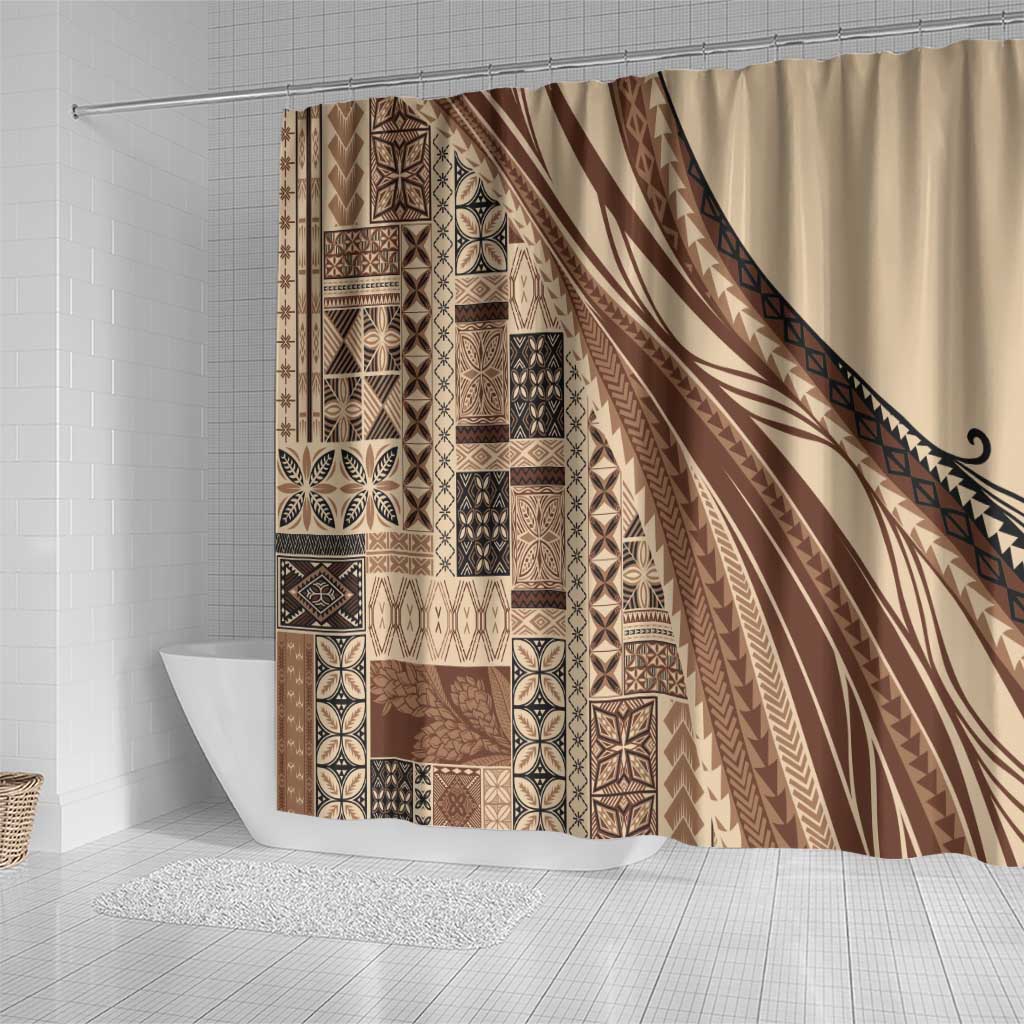 Pasifika Women's Day - Samoa Siapo Malu Tattoo Inspired Shower Curtain Beige LT7 - Polynesian Pride