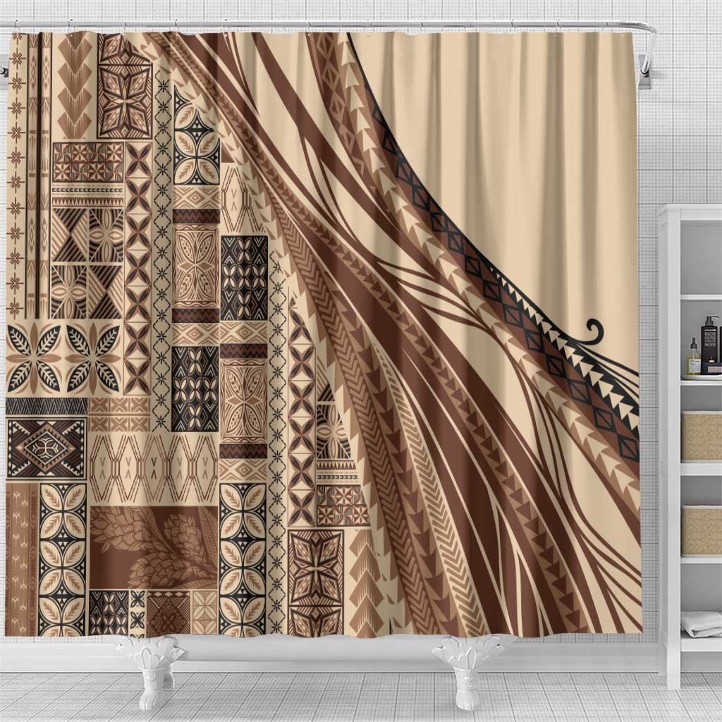 Pasifika Women's Day - Samoa Siapo Malu Tattoo Inspired Shower Curtain Beige LT7 - Polynesian Pride