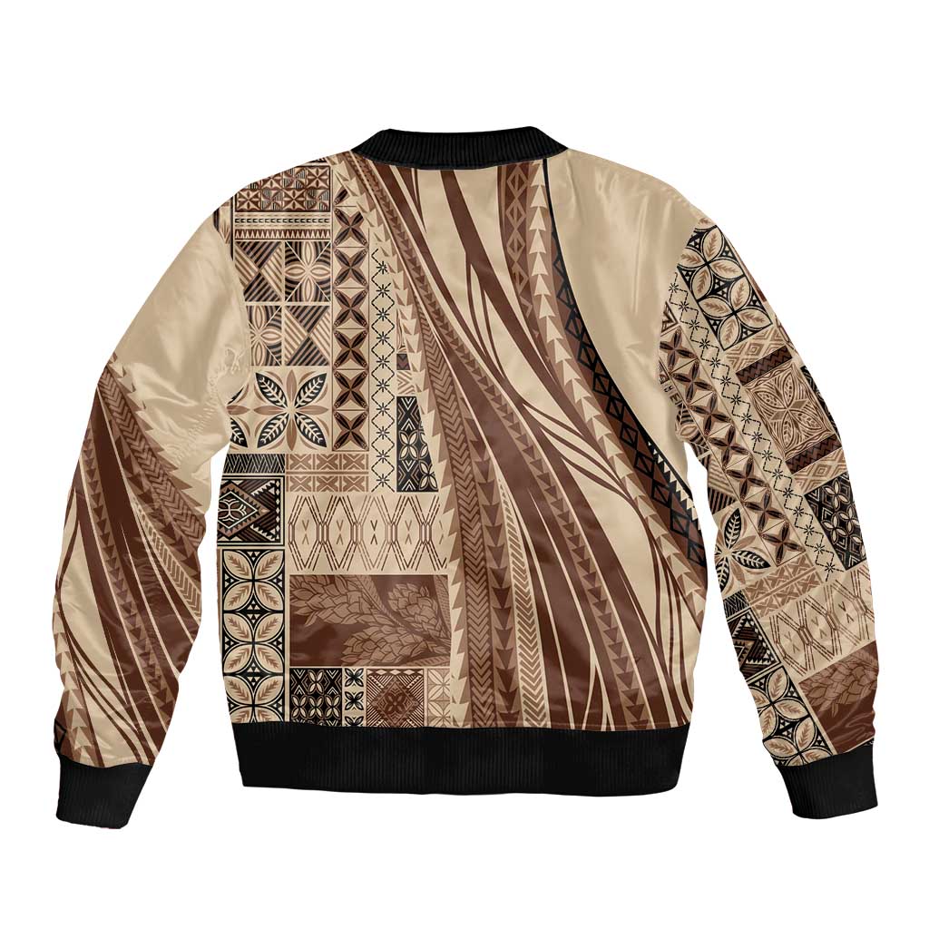 Pasifika Women's Day - Samoa Siapo Malu Tattoo Inspired Sleeve Zip Bomber Jacket Beige LT7 - Polynesian Pride
