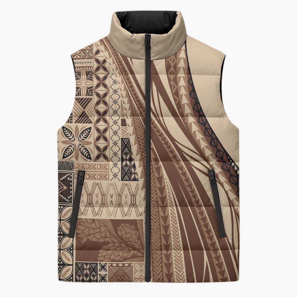 Pasifika Women's Day - Samoa Siapo Malu Tattoo Inspired Sleeveless Puffer Jacket Beige LT7 Unisex Beige - Polynesian Pride