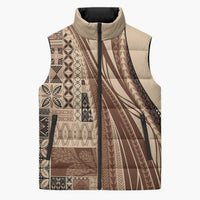 Pasifika Women's Day - Samoa Siapo Malu Tattoo Inspired Sleeveless Puffer Jacket Beige LT7 Unisex Beige - Polynesian Pride