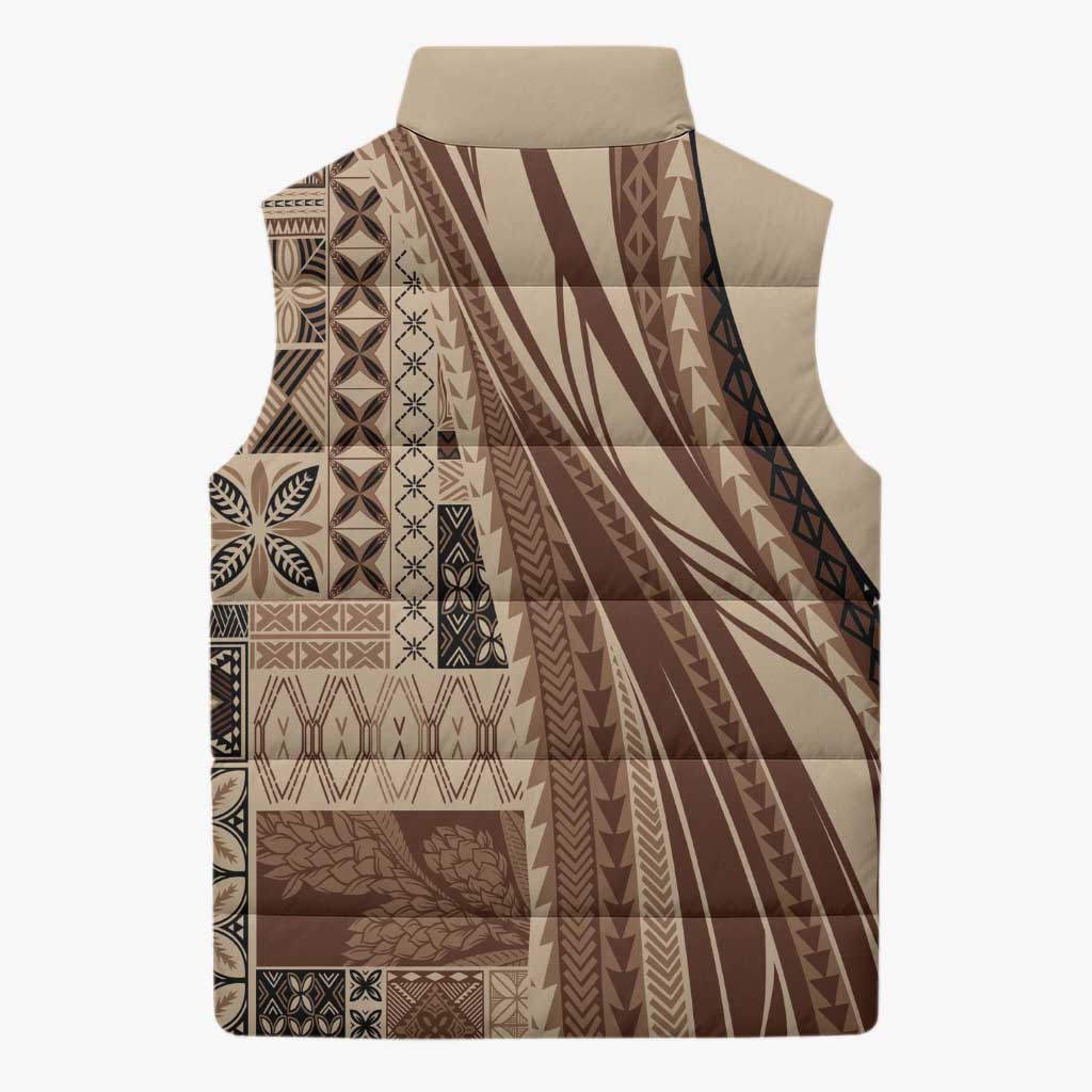 Pasifika Women's Day - Samoa Siapo Malu Tattoo Inspired Sleeveless Puffer Jacket Beige LT7 - Polynesian Pride