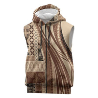 Pasifika Women's Day - Samoa Siapo Malu Tattoo Inspired Sleeveless Zip Hoodie Beige LT7 Beige - Polynesian Pride