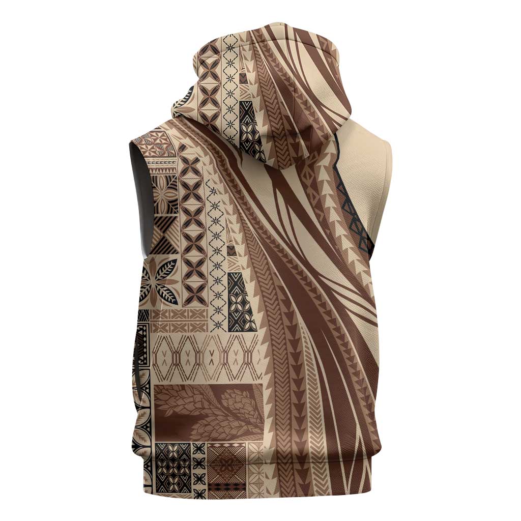 Pasifika Women's Day - Samoa Siapo Malu Tattoo Inspired Sleeveless Zip Hoodie Beige LT7 - Polynesian Pride