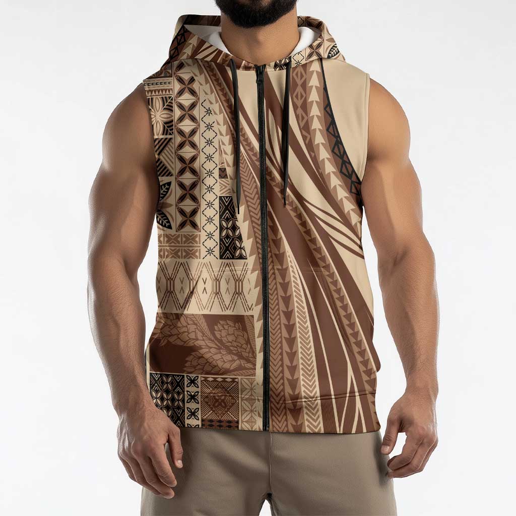 Pasifika Women's Day - Samoa Siapo Malu Tattoo Inspired Sleeveless Zip Hoodie Beige LT7 - Polynesian Pride