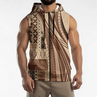Pasifika Women's Day - Samoa Siapo Malu Tattoo Inspired Sleeveless Zip Hoodie Beige LT7 - Polynesian Pride