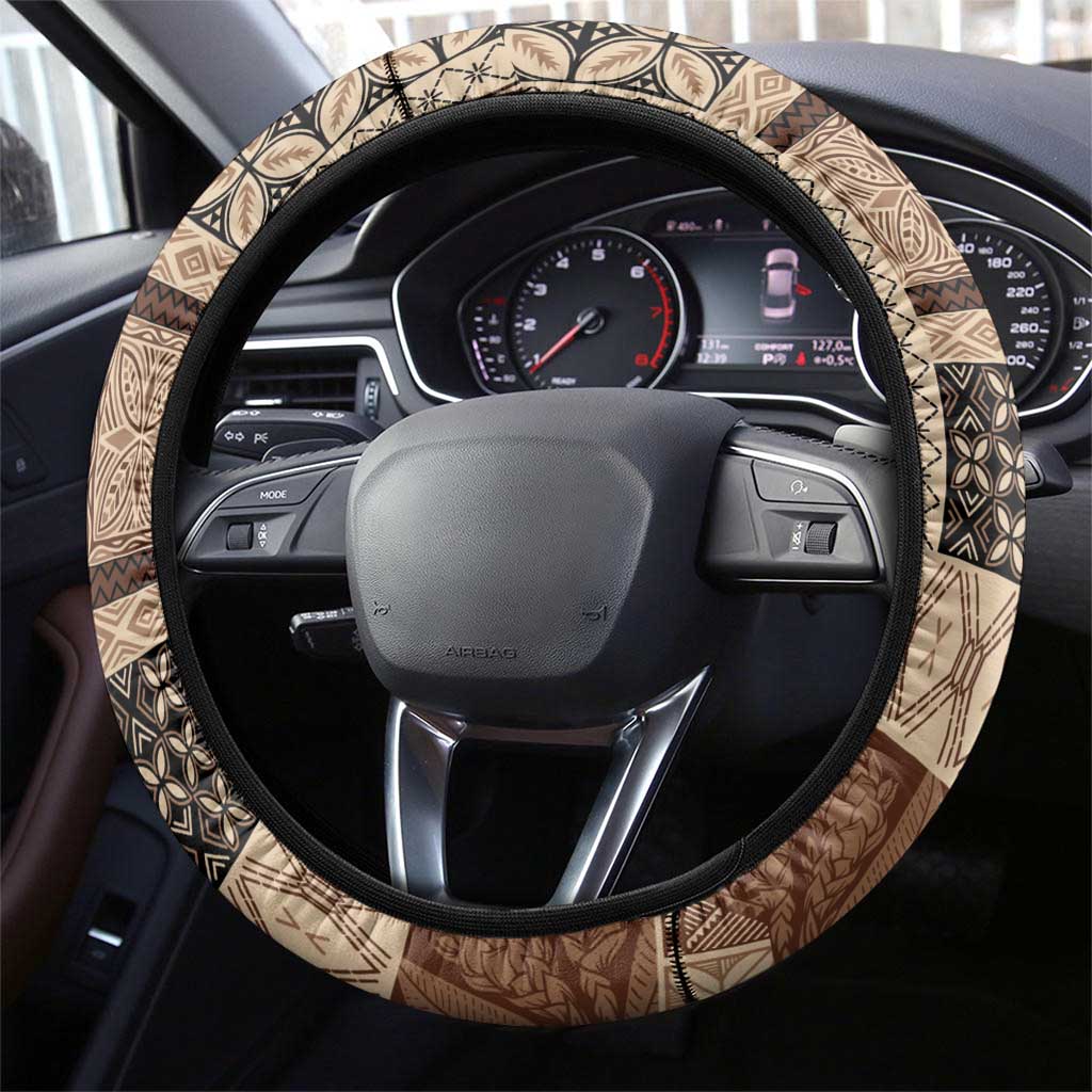Pasifika Women's Day - Samoa Siapo Malu Tattoo Inspired Steering Wheel Cover Beige LT7 - Polynesian Pride