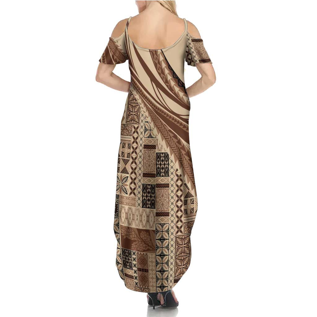 Pasifika Women's Day - Samoa Siapo Malu Tattoo Inspired Summer Maxi Dress Beige LT7 - Polynesian Pride