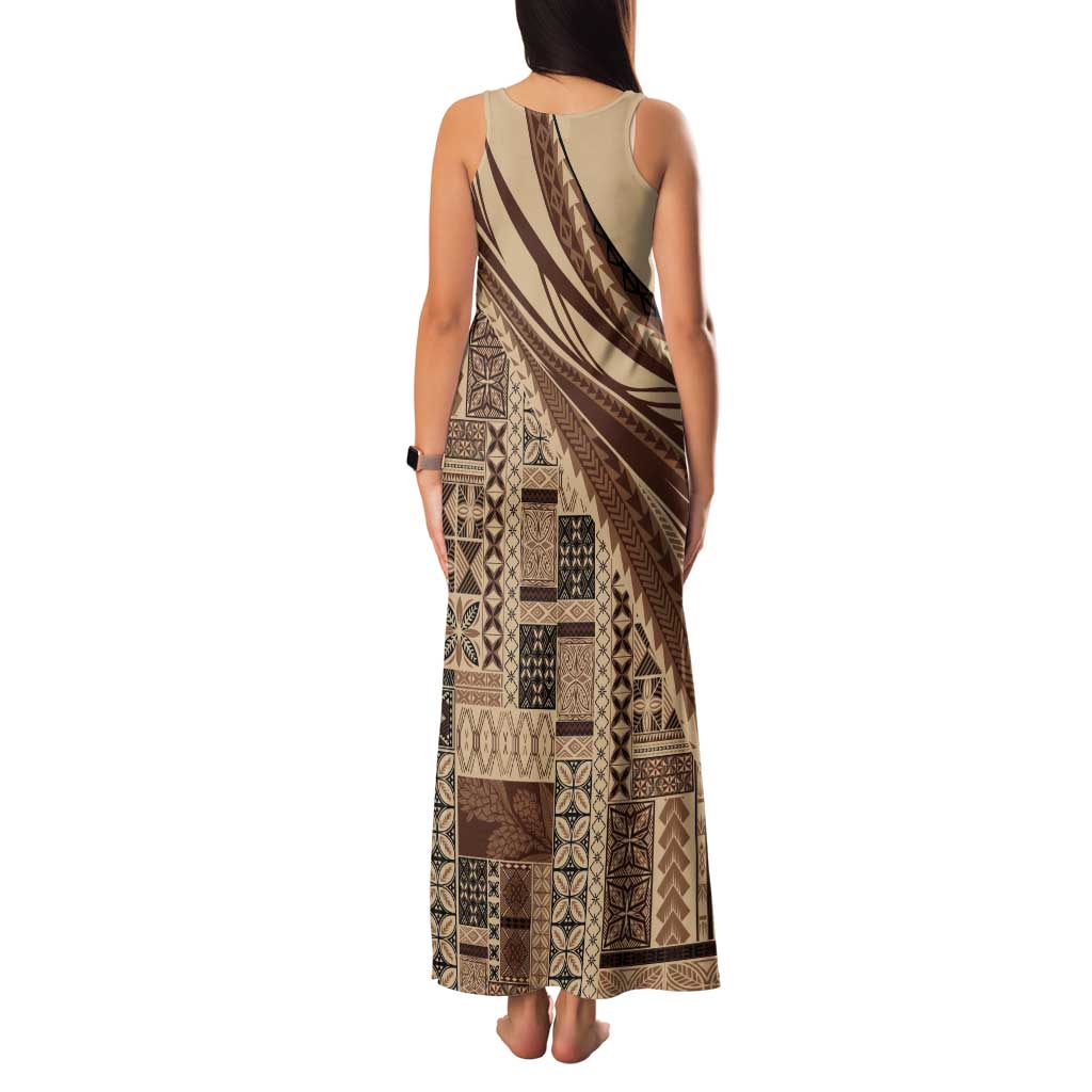 Pasifika Women's Day - Samoa Siapo Malu Tattoo Inspired Tank Maxi Dress Beige LT7 - Polynesian Pride