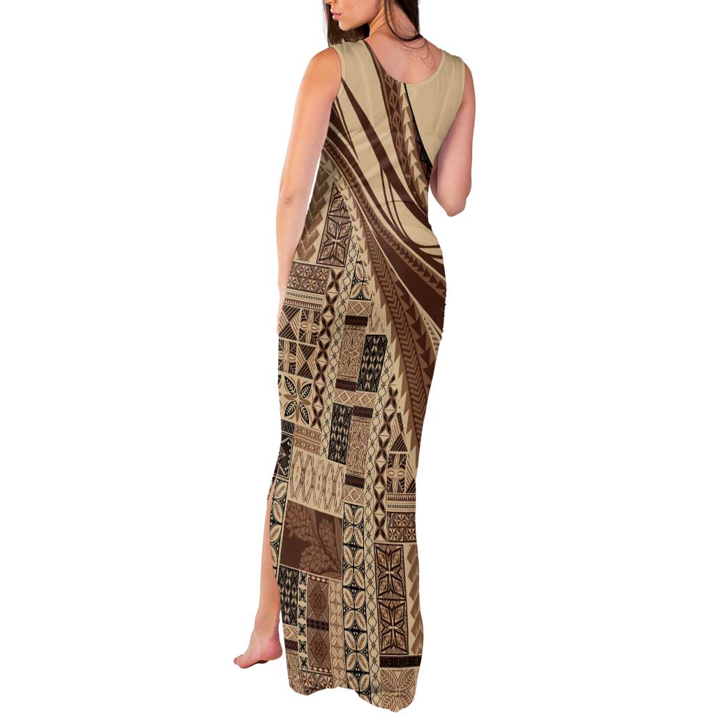 Pasifika Women's Day - Samoa Siapo Malu Tattoo Inspired Tank Maxi Dress Beige LT7 - Polynesian Pride