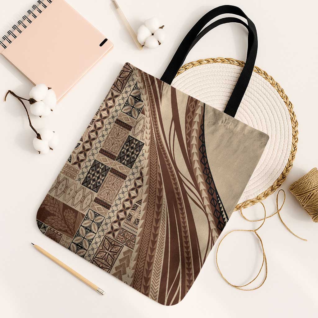 Pasifika Women's Day - Samoa Siapo Malu Tattoo Inspired Tote Bag Beige LT7 Black Strap One Size Beige - Polynesian Pride