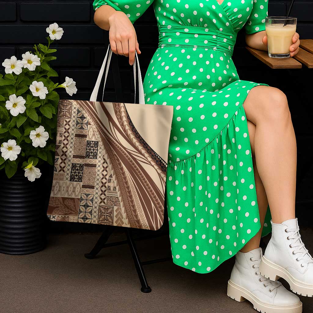 Pasifika Women's Day - Samoa Siapo Malu Tattoo Inspired Tote Bag Beige LT7 - Polynesian Pride