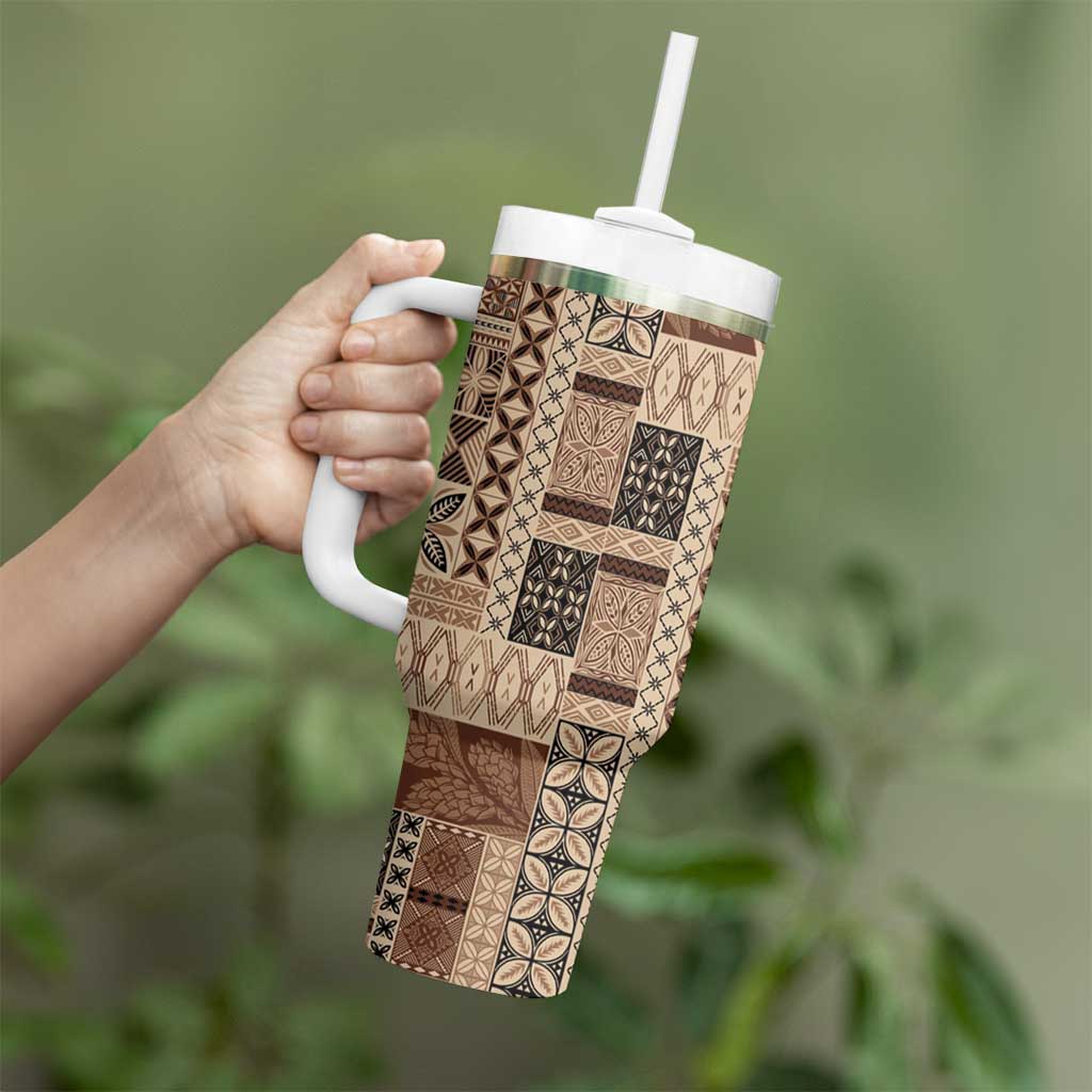 Pasifika Women's Day - Samoa Siapo Malu Tattoo Inspired Tumbler With Handle Beige LT7 - Polynesian Pride