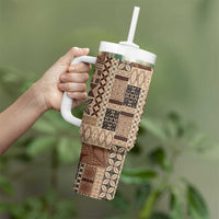 Pasifika Women's Day - Samoa Siapo Malu Tattoo Inspired Tumbler With Handle Beige LT7 - Polynesian Pride