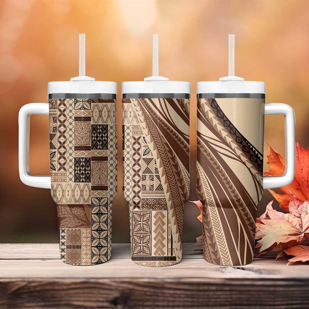 Pasifika Women's Day - Samoa Siapo Malu Tattoo Inspired Tumbler With Handle Beige LT7 - Polynesian Pride