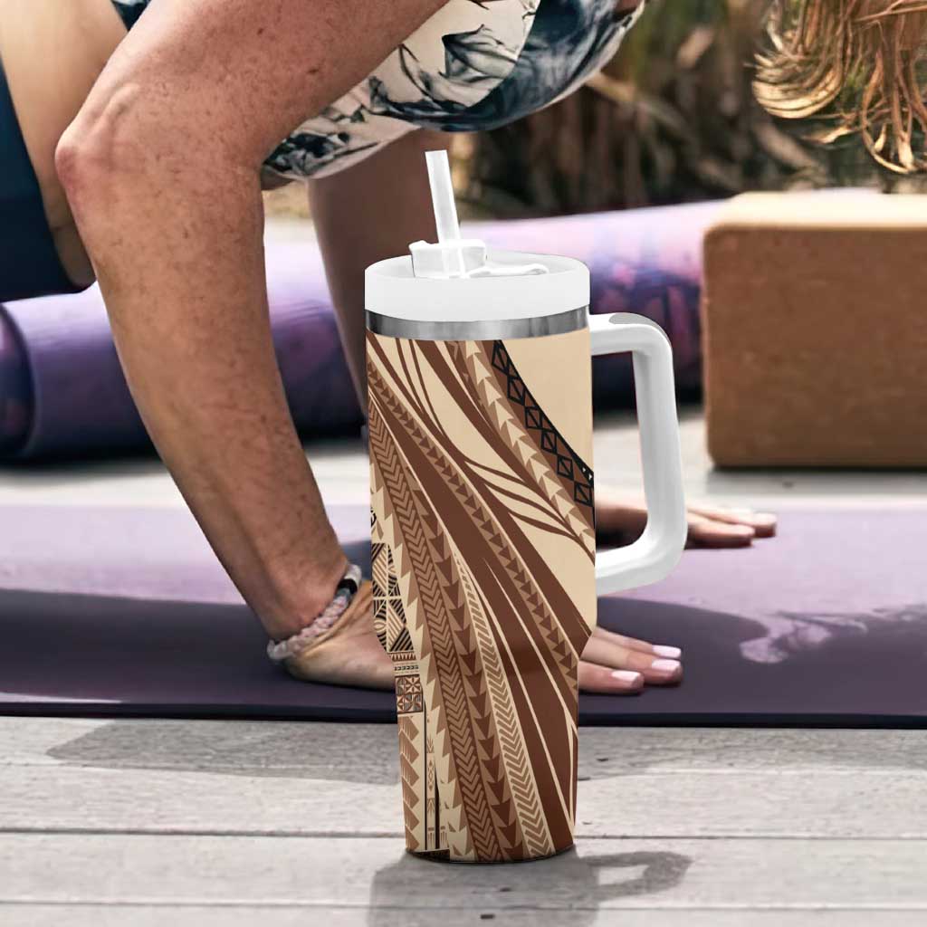 Pasifika Women's Day - Samoa Siapo Malu Tattoo Inspired Tumbler With Handle Beige LT7 - Polynesian Pride