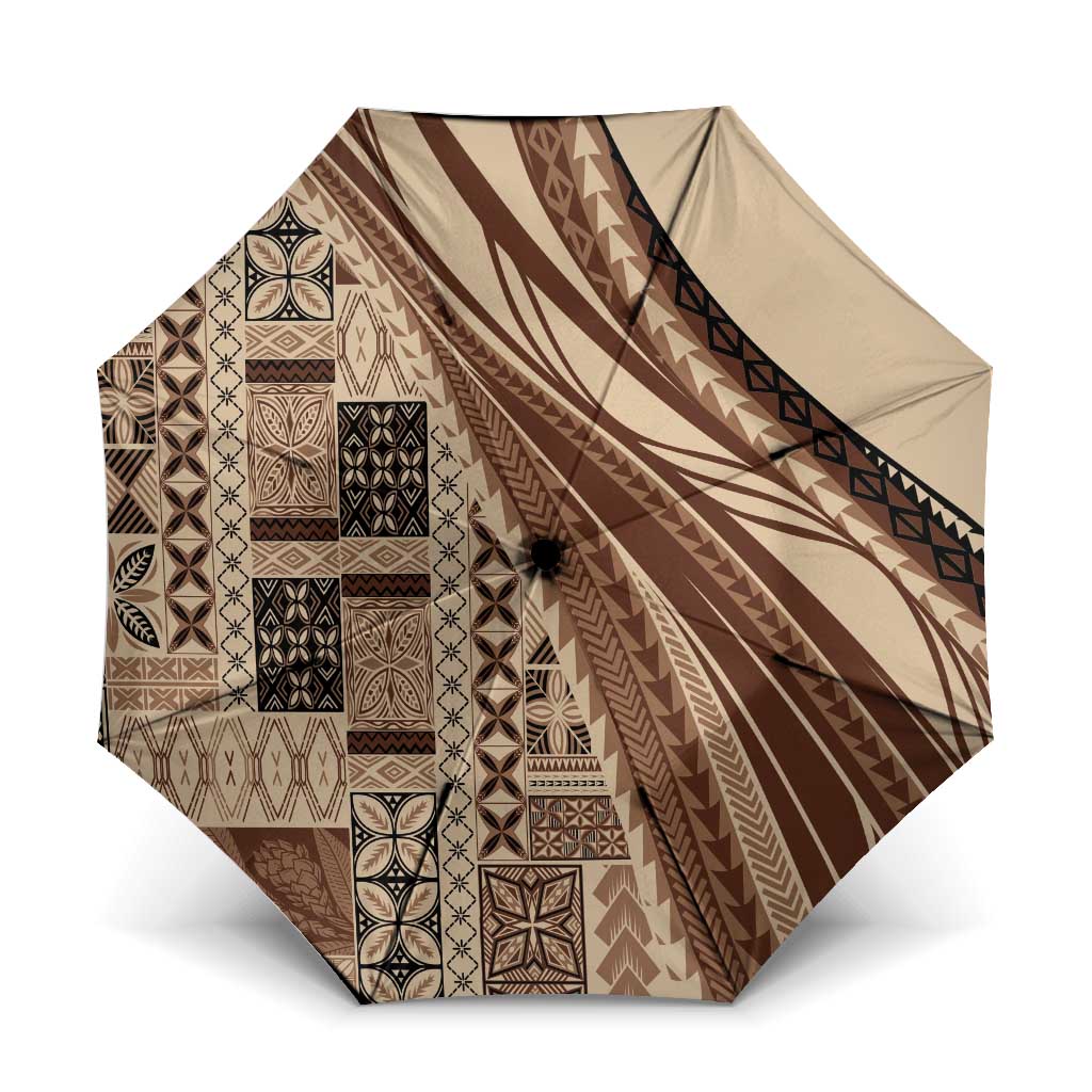 Pasifika Women's Day - Samoa Siapo Malu Tattoo Inspired Umbrella Beige LT7 One Size Folded 11.42 inch Opened Diameter 37.4 inch Beige - Polynesian Pride