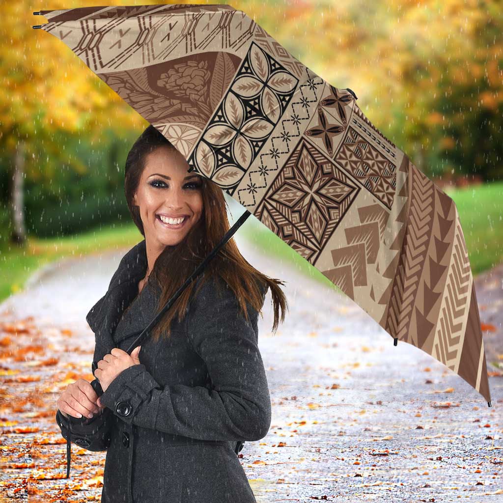 Pasifika Women's Day - Samoa Siapo Malu Tattoo Inspired Umbrella Beige LT7 - Polynesian Pride