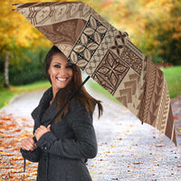 Pasifika Women's Day - Samoa Siapo Malu Tattoo Inspired Umbrella Beige LT7 - Polynesian Pride
