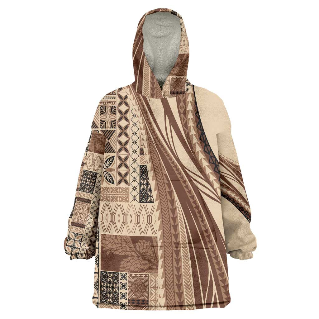 Pasifika Women's Day - Samoa Siapo Malu Tattoo Inspired Wearable Blanket Hoodie Beige