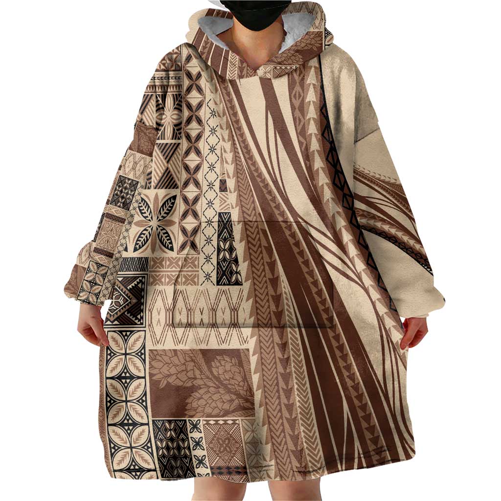 Pasifika Women's Day - Samoa Siapo Malu Tattoo Inspired Wearable Blanket Hoodie Beige LT7 - Polynesian Pride