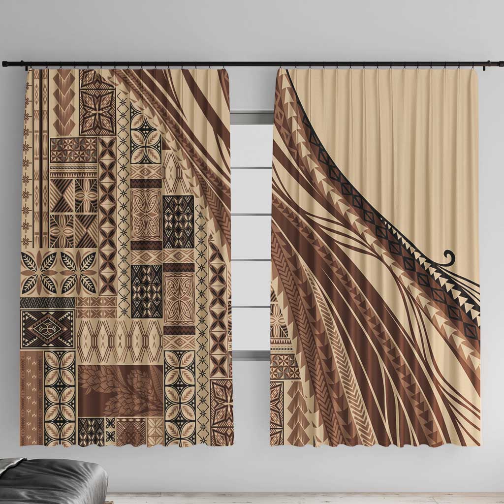 Pasifika Women's Day - Samoa Siapo Malu Tattoo Inspired Window Curtain Beige LT7 With Hooks Beige - Polynesian Pride