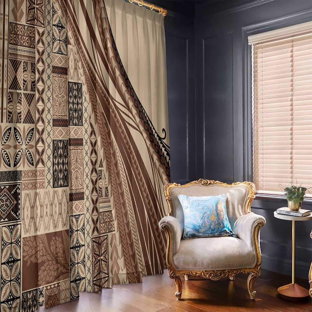 Pasifika Women's Day - Samoa Siapo Malu Tattoo Inspired Window Curtain Beige LT7 - Polynesian Pride