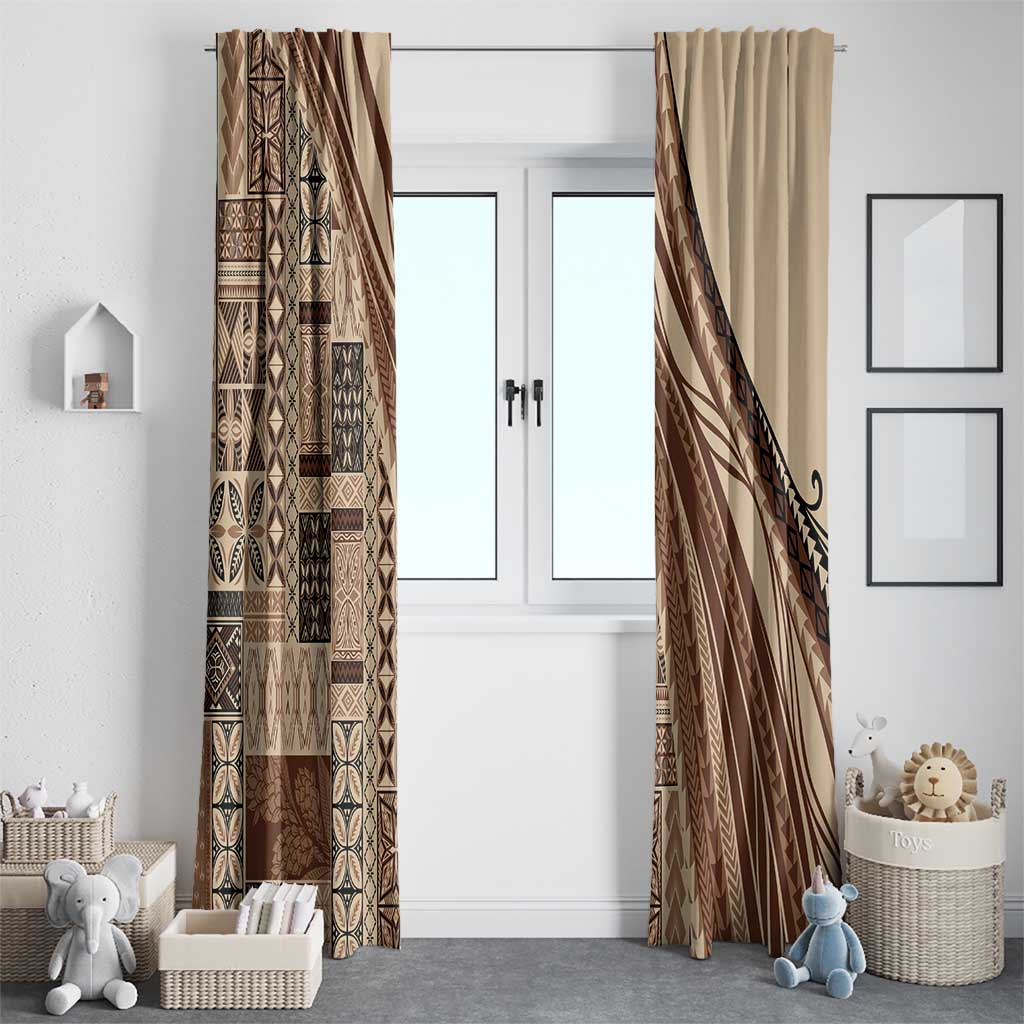 Pasifika Women's Day - Samoa Siapo Malu Tattoo Inspired Window Curtain Beige LT7 - Polynesian Pride