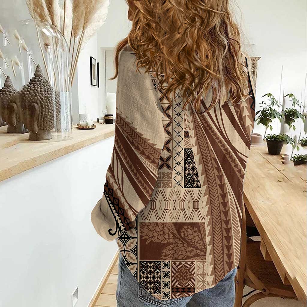 Pasifika Women's Day - Samoa Siapo Malu Tattoo Inspired Women Casual Shirt Beige LT7 - Polynesian Pride