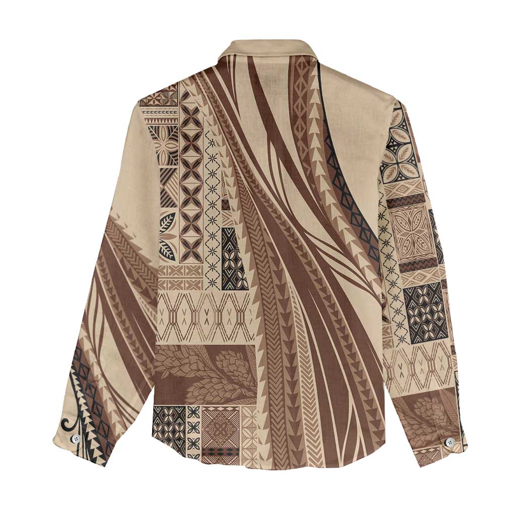Pasifika Women's Day - Samoa Siapo Malu Tattoo Inspired Women Casual Shirt Beige LT7 - Polynesian Pride