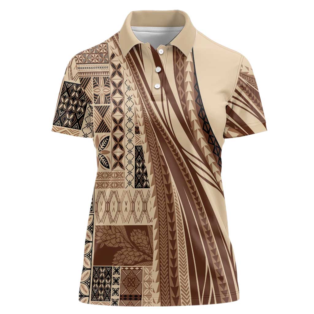 Pasifika Women's Day - Samoa Siapo Malu Tattoo Inspired Women Polo Shirt Beige