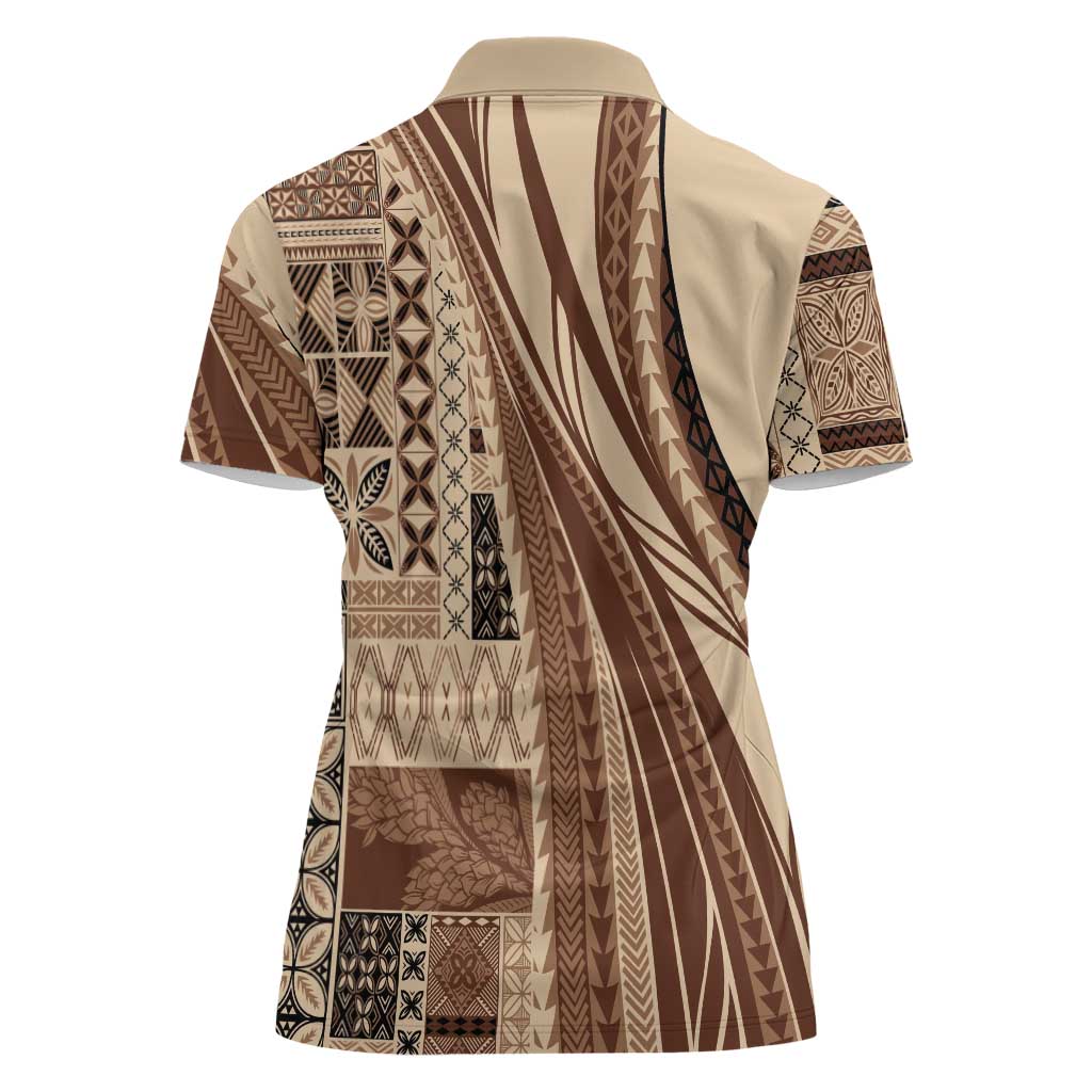 Pasifika Women's Day - Samoa Siapo Malu Tattoo Inspired Women Polo Shirt Beige LT7 - Polynesian Pride