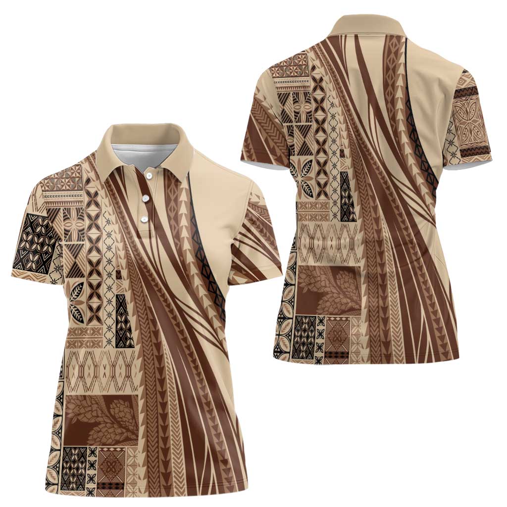 Pasifika Women's Day - Samoa Siapo Malu Tattoo Inspired Women Polo Shirt Beige LT7 - Polynesian Pride