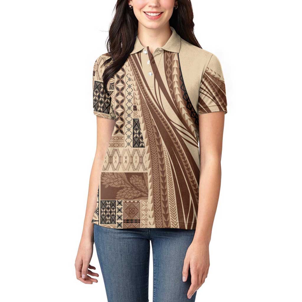Pasifika Women's Day - Samoa Siapo Malu Tattoo Inspired Women Polo Shirt Beige LT7 - Polynesian Pride