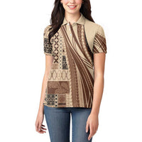 Pasifika Women's Day - Samoa Siapo Malu Tattoo Inspired Women Polo Shirt Beige LT7 - Polynesian Pride
