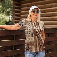 Pasifika Women's Day - Samoa Siapo Malu Tattoo Inspired Women Polo Shirt Beige LT7 - Polynesian Pride