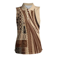 Pasifika Women's Day - Samoa Siapo Malu Tattoo Inspired Women Sleeveless Polo Shirt Beige LT7 Female Beige - Polynesian Pride