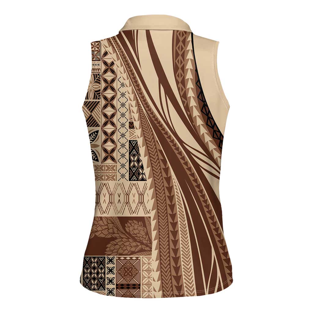 Pasifika Women's Day - Samoa Siapo Malu Tattoo Inspired Women Sleeveless Polo Shirt Beige LT7 - Polynesian Pride